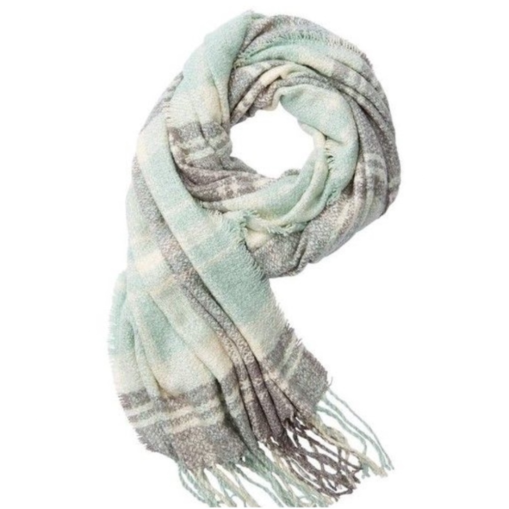 Indigo Plaid Boucle Scarf